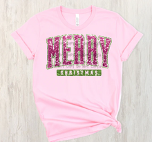 Load image into Gallery viewer, Merry Christmas Pink and Green Faux Sequin