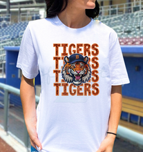 Load image into Gallery viewer, Detroit Baseball Stacked Tigers Head Faux Glitter