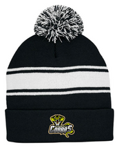 Load image into Gallery viewer, Kimball Cobras Baseball Striped Pom Cuff Beanie with logo patch