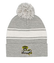 Load image into Gallery viewer, Kimball Cobras Baseball Striped Pom Cuff Beanie with logo patch