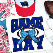 Load image into Gallery viewer, Royal Blue Chenille Football Game Day with Sequin Bow