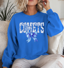 Load image into Gallery viewer, Crull Elementary Blue Floral Coquette Bow