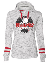 Load image into Gallery viewer, Port Huron Icehawks Womens Melange Fleece Striped Sleeves Hooded Sweatshirt