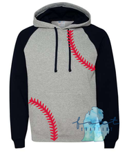 Load image into Gallery viewer, Colorblock Black Raglan Hoodie with Print