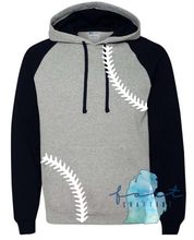 Load image into Gallery viewer, Colorblock Black Raglan Hoodie with Print