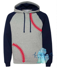 Load image into Gallery viewer, Color block Navy Raglan Hoodie with Print