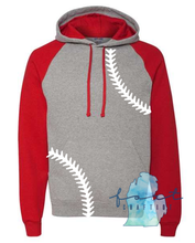 Load image into Gallery viewer, Color Block Red Raglan Hoodie with Print