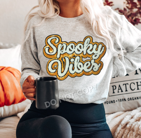 Spooky Vibes Sequins and Chenille Patch Shirt