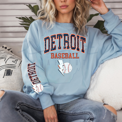 Detroit Baseball Lightning Bolt With Sleeve Print