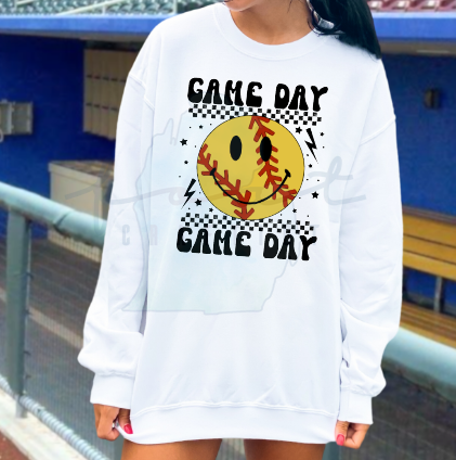 Checkered Game Day Smiley Softball