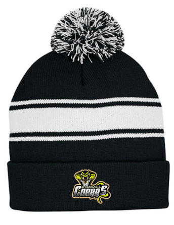 Kimball Cobras Baseball Striped Pom Cuff Beanie with logo patch