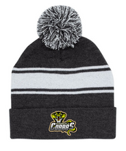 Load image into Gallery viewer, Kimball Cobras Baseball Striped Pom Cuff Beanie with logo patch
