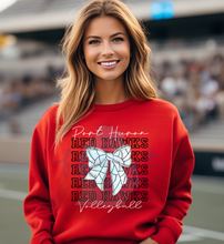 Load image into Gallery viewer, Stacked Port Huron Red Hawks Volleyball Coquette Bow
