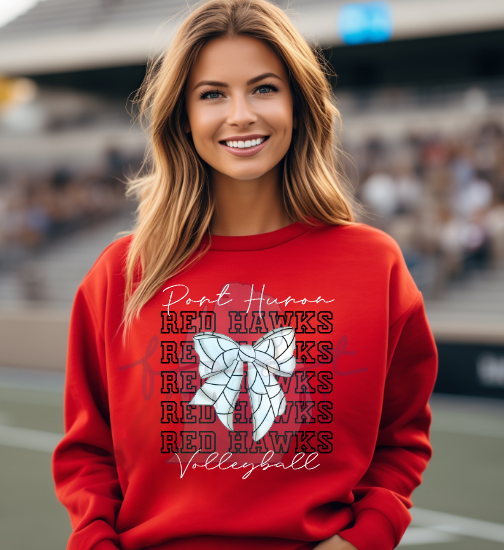 Stacked Port Huron Red Hawks Volleyball Coquette Bow