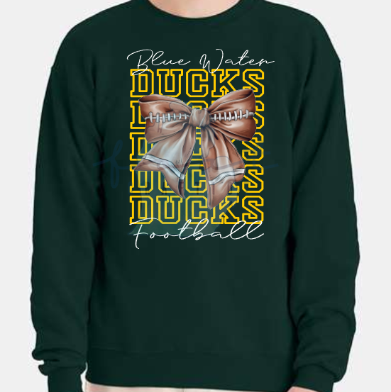Stacked Blue Water Ducks Football Coquette Bow