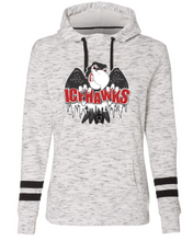 Load image into Gallery viewer, Port Huron Icehawks Womens Melange Fleece Striped Sleeves Hooded Sweatshirt
