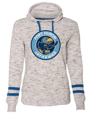 Load image into Gallery viewer, Port Huron Jayhawks Womens Melange Fleece Striped Sleeves Hooded Sweatshirt
