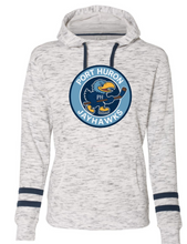 Load image into Gallery viewer, Port Huron Jayhawks Womens Melange Fleece Striped Sleeves Hooded Sweatshirt
