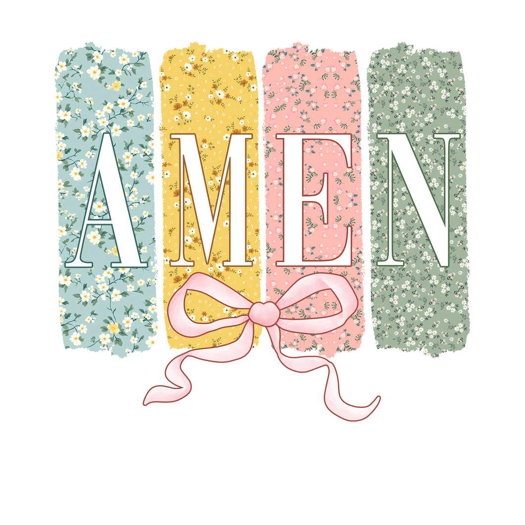 Floral Striped AMEN Bow