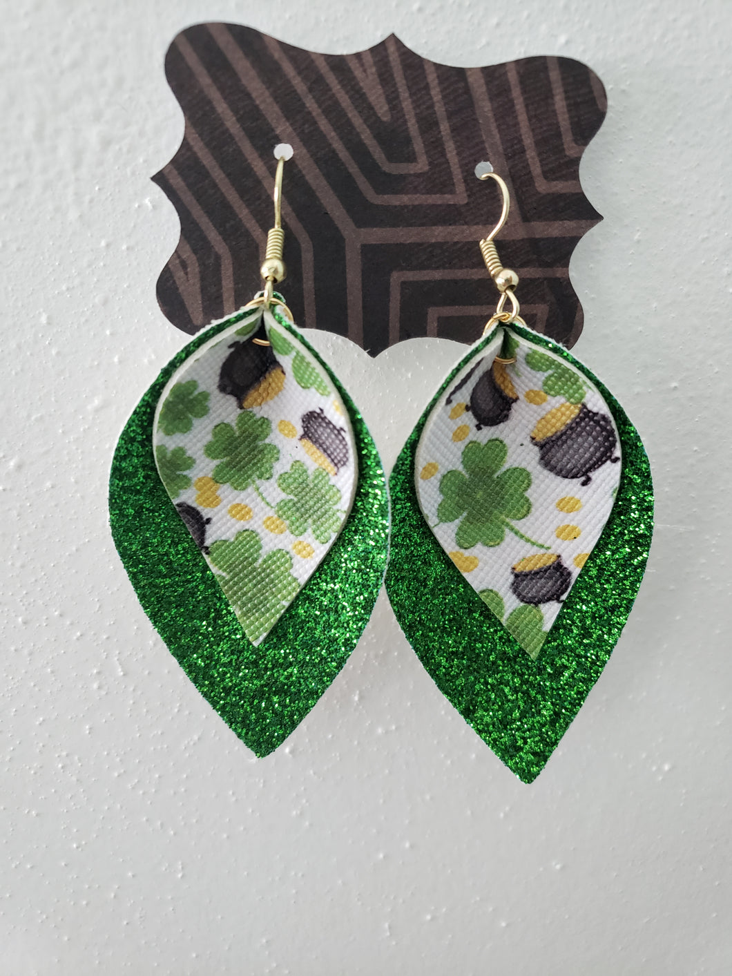 Green Glitter Pot of Gold Earrings