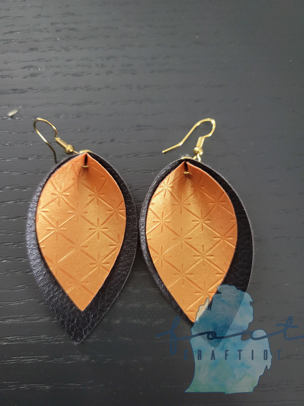 Black and Orange Patterned Pinched Earrings