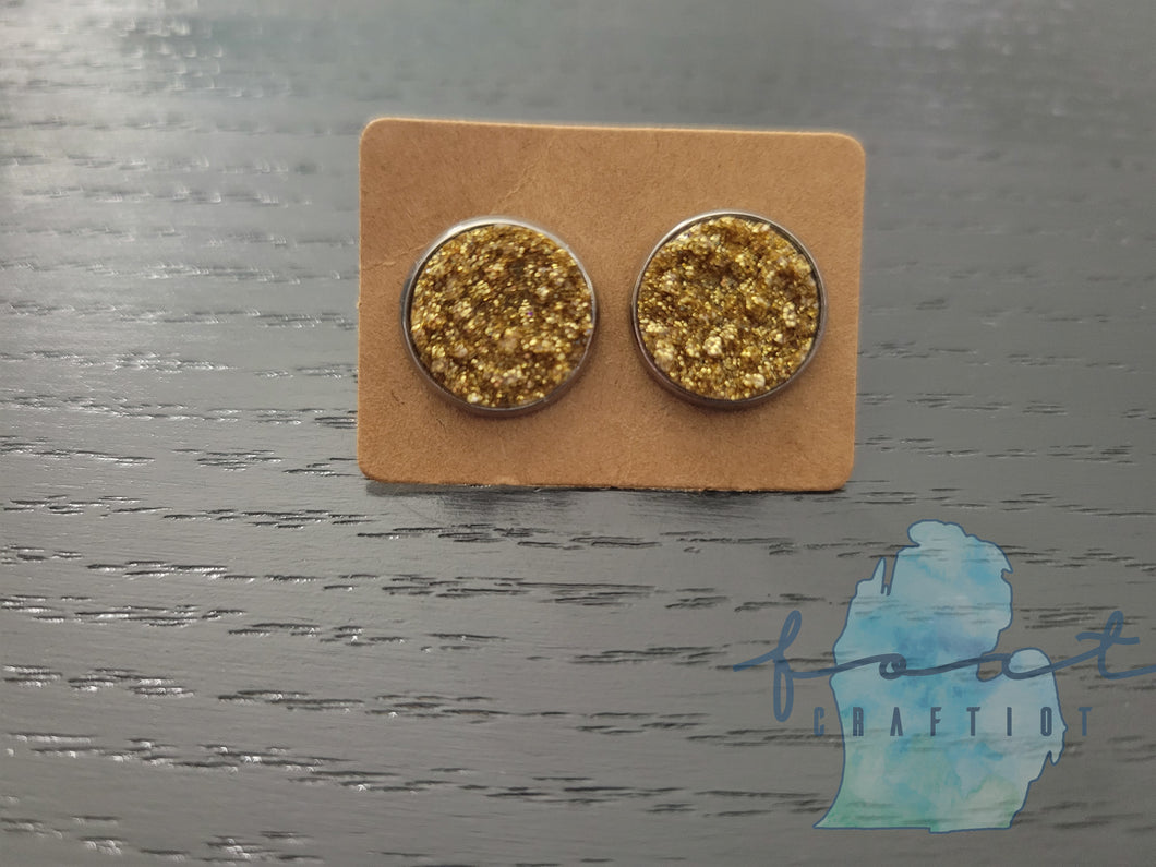 Chunky Gold Glitter Druzy Earrings