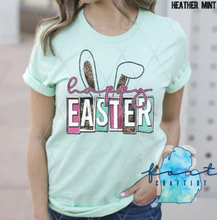 Load image into Gallery viewer, Happy Easter Block Letter Leopard Bunny Ears Shirt
