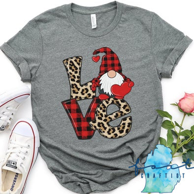 Leopard and Buffalo Print Gnome LOVE Valentine's Day T-Shirt