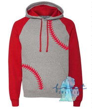 Load image into Gallery viewer, Color Block  Red Raglan Hoodie with Print
